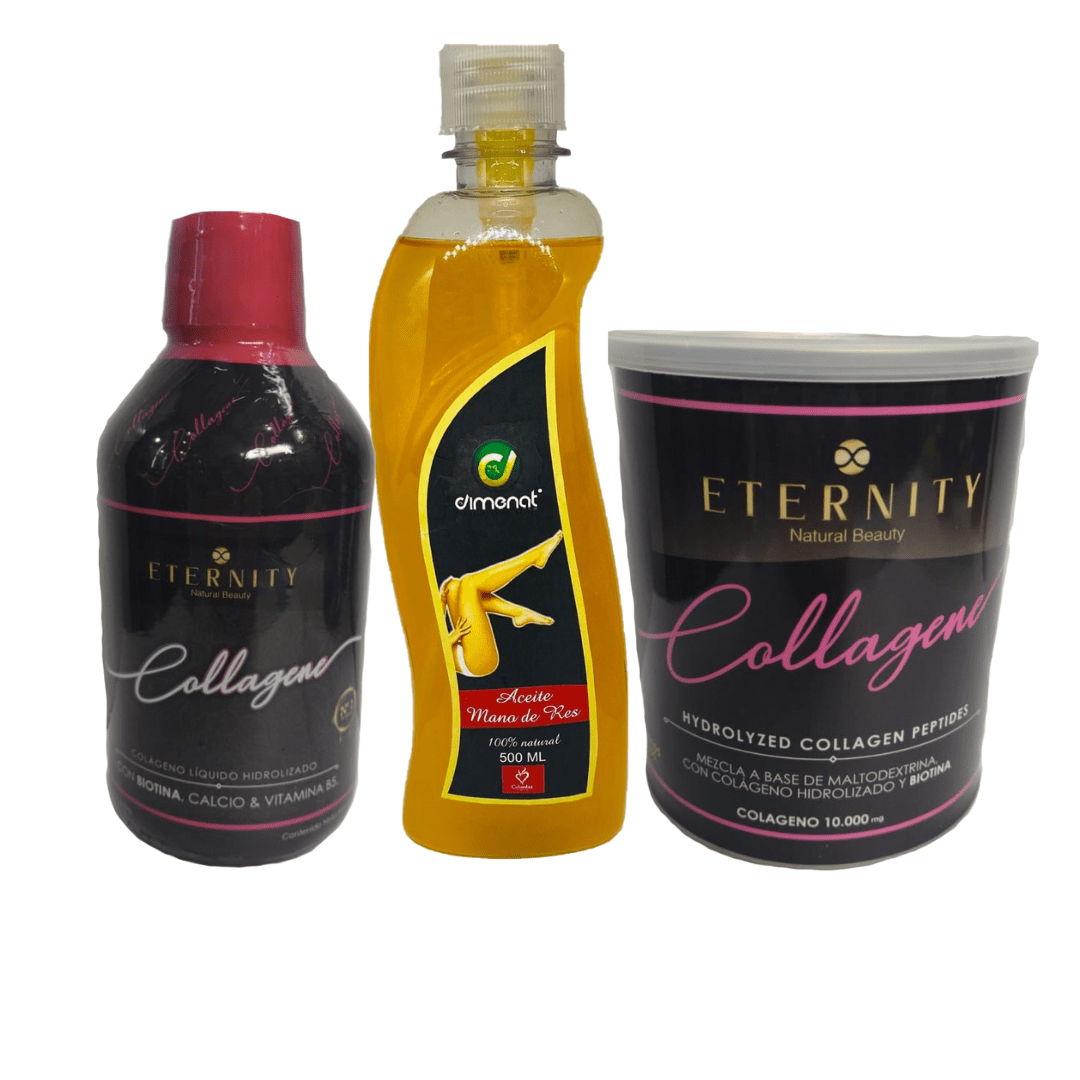 COMBO: Colágeno Eternity Líquido & Polvo + Aceite mano de Res